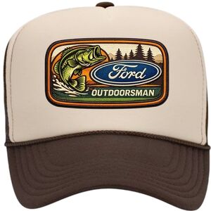 OTTO Cream & Brown Trucker Hat with Outdoorsman Fishing
